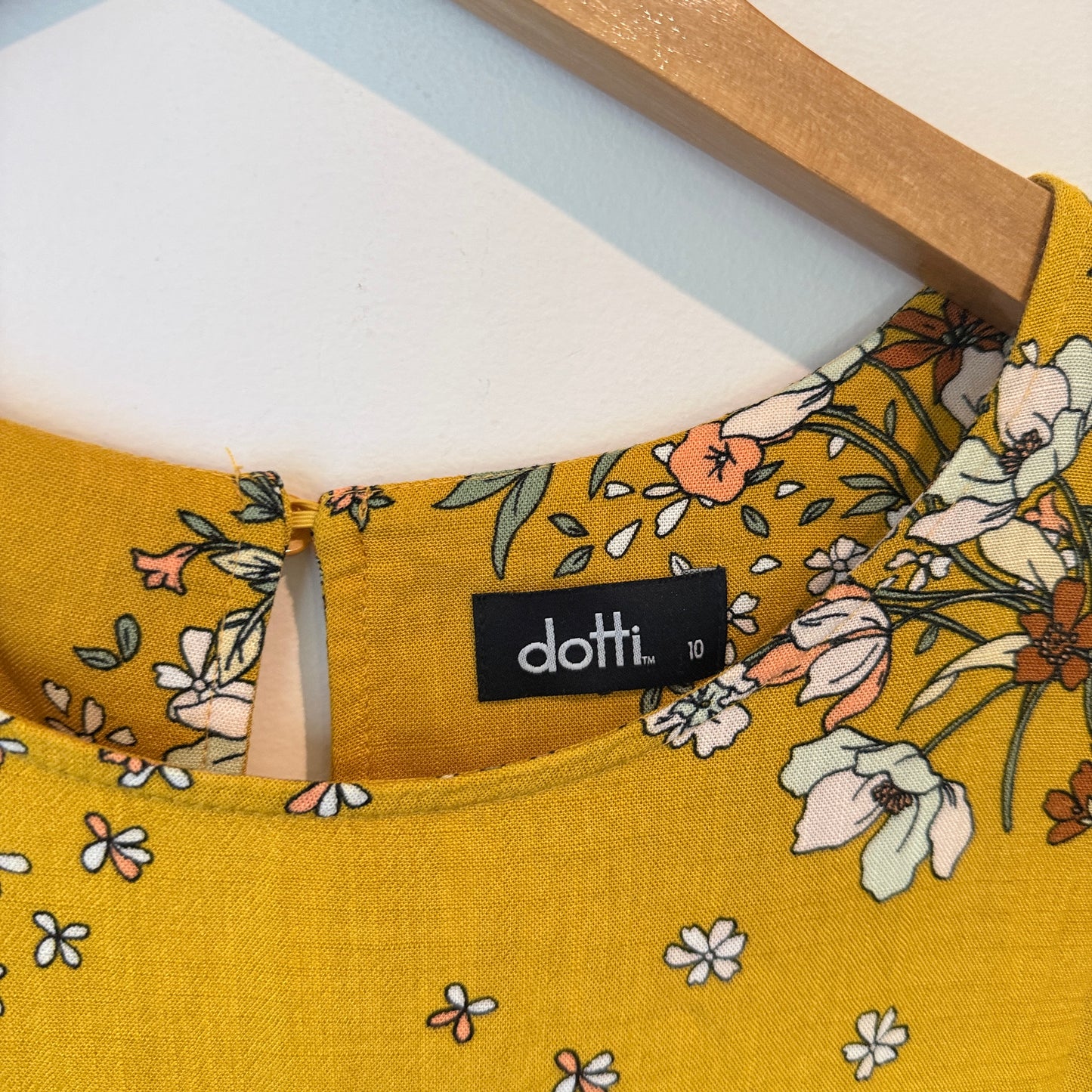 Dotti Floral Print Long Sleeve Dress – Mustard – Size 10