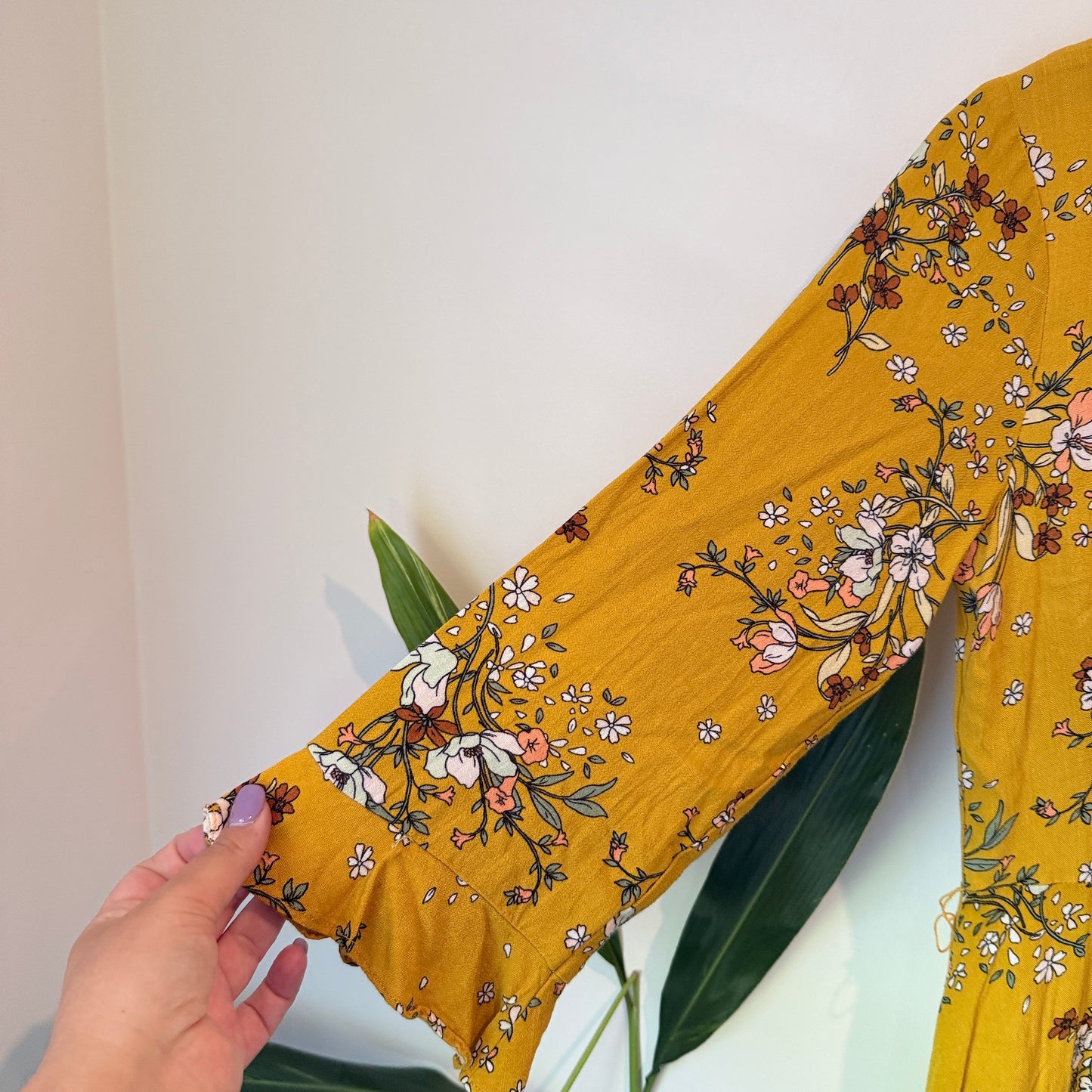 Dotti Floral Print Long Sleeve Dress – Mustard – Size 10