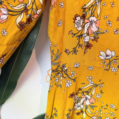Dotti Floral Print Long Sleeve Dress – Mustard – Size 10
