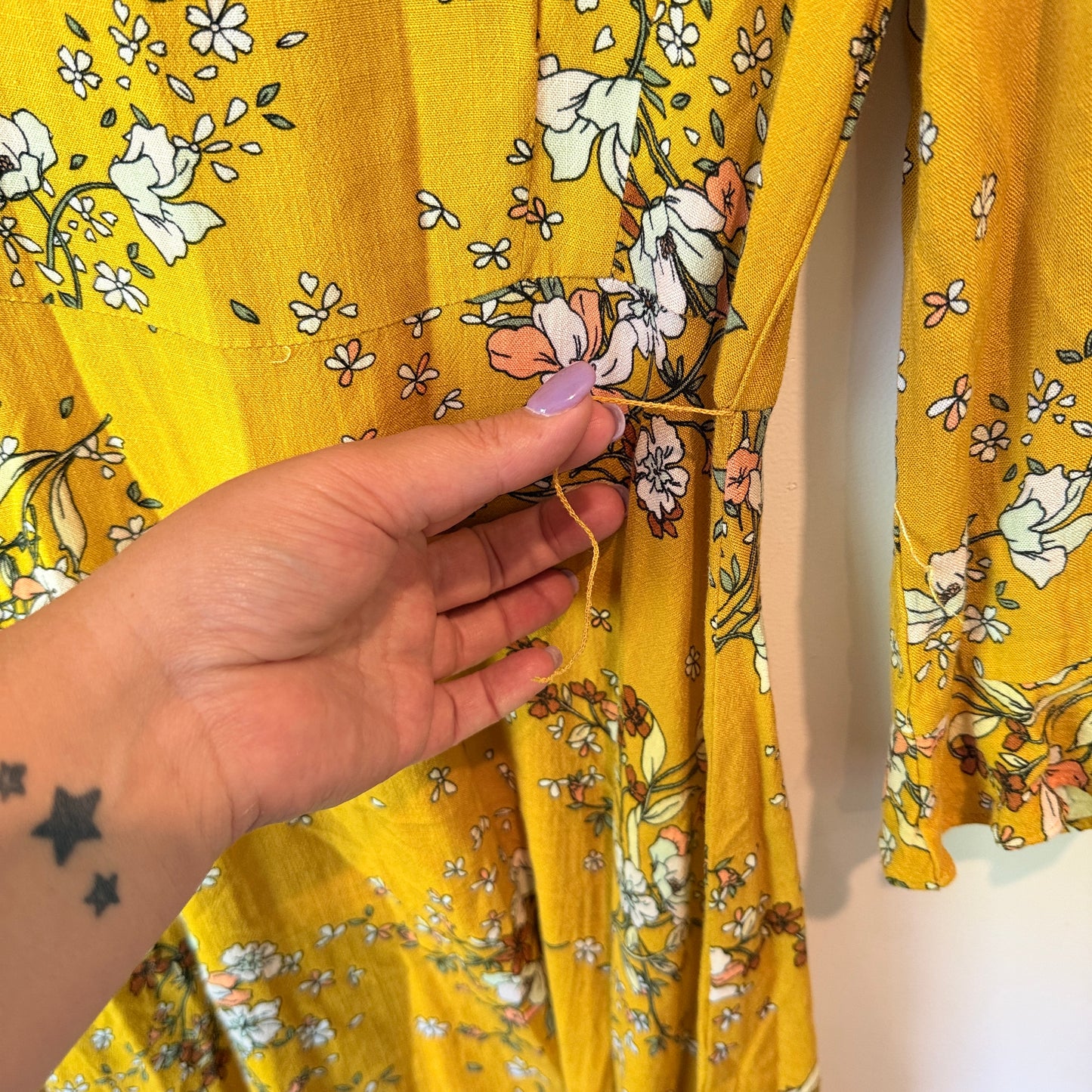 Dotti Floral Print Long Sleeve Dress – Mustard – Size 10