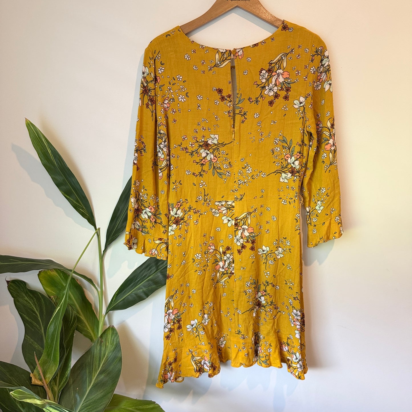 Dotti Floral Print Long Sleeve Dress – Mustard – Size 10