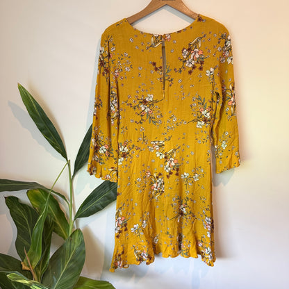 Dotti Floral Print Long Sleeve Dress – Mustard – Size 10