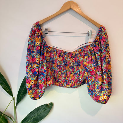 Shein Floral Smocked Puff Sleeve Crop Top – Size XL