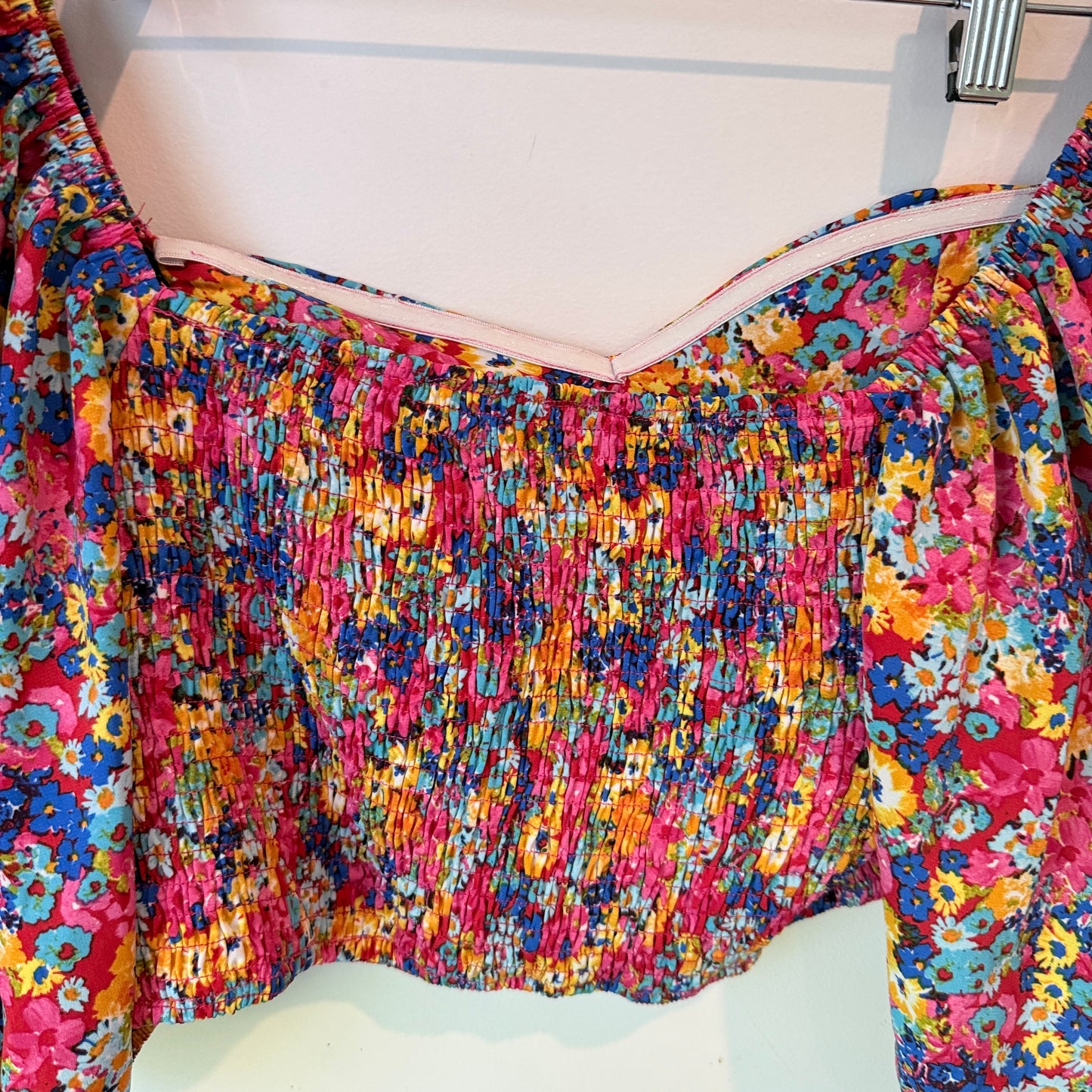 Shein Floral Smocked Puff Sleeve Crop Top – Size XL