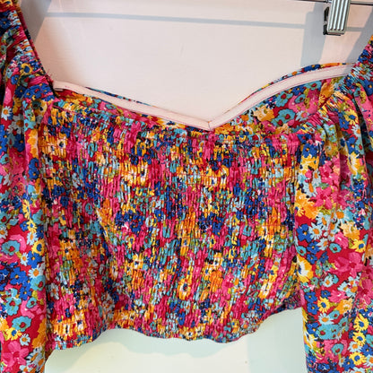 Shein Floral Smocked Puff Sleeve Crop Top – Size XL