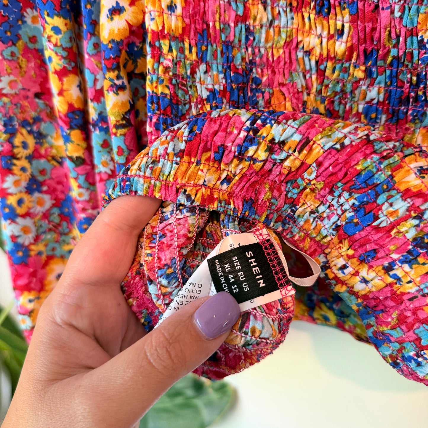 Shein Floral Smocked Puff Sleeve Crop Top – Size XL