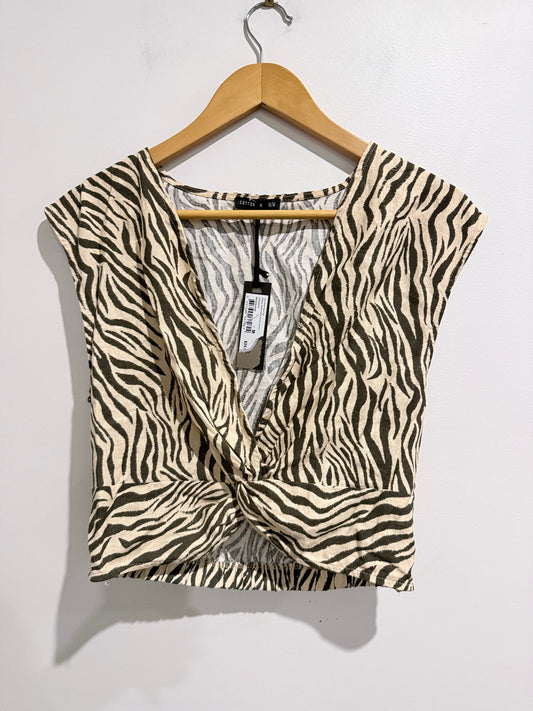 Cotton On Zebra Print Twist Front Top Neutral Size M
