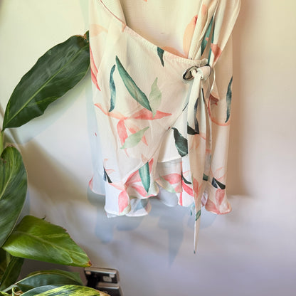 Angel Biba Floral Wrap Mini Dress – White – Size 8