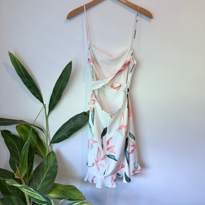 Angel Biba Floral Wrap Mini Dress – White – Size 8