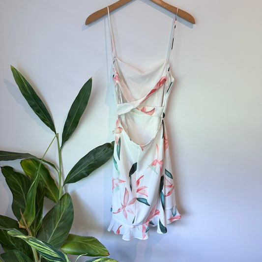 Angel Biba Floral Wrap Mini Dress – White – Size 8