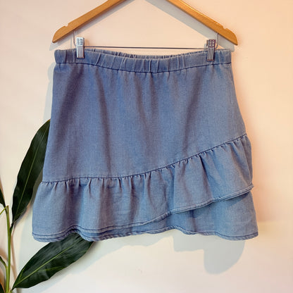 Supre Asymmetric Ruffle Skirt Denim Look - XL