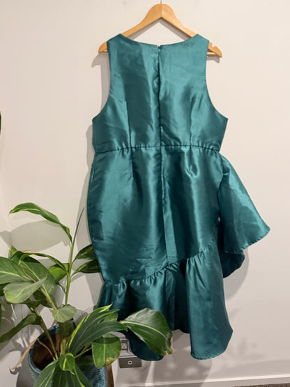 Shein Curve Emerald Green Satin Ruffle Dress Size 3XL Sleeveless Party Dress