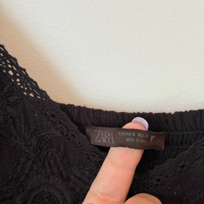 Zara Lace Trim Mini Dress – Black – Size S