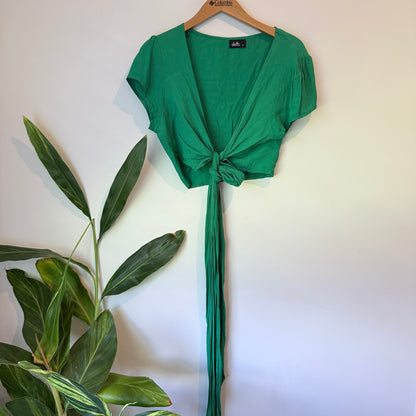 Dotti Tie Front Crop Top – Green – Size 14