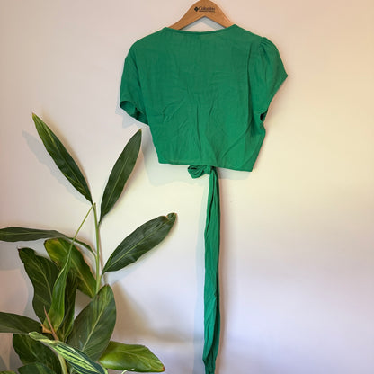 Dotti Tie Front Crop Top – Green – Size 14