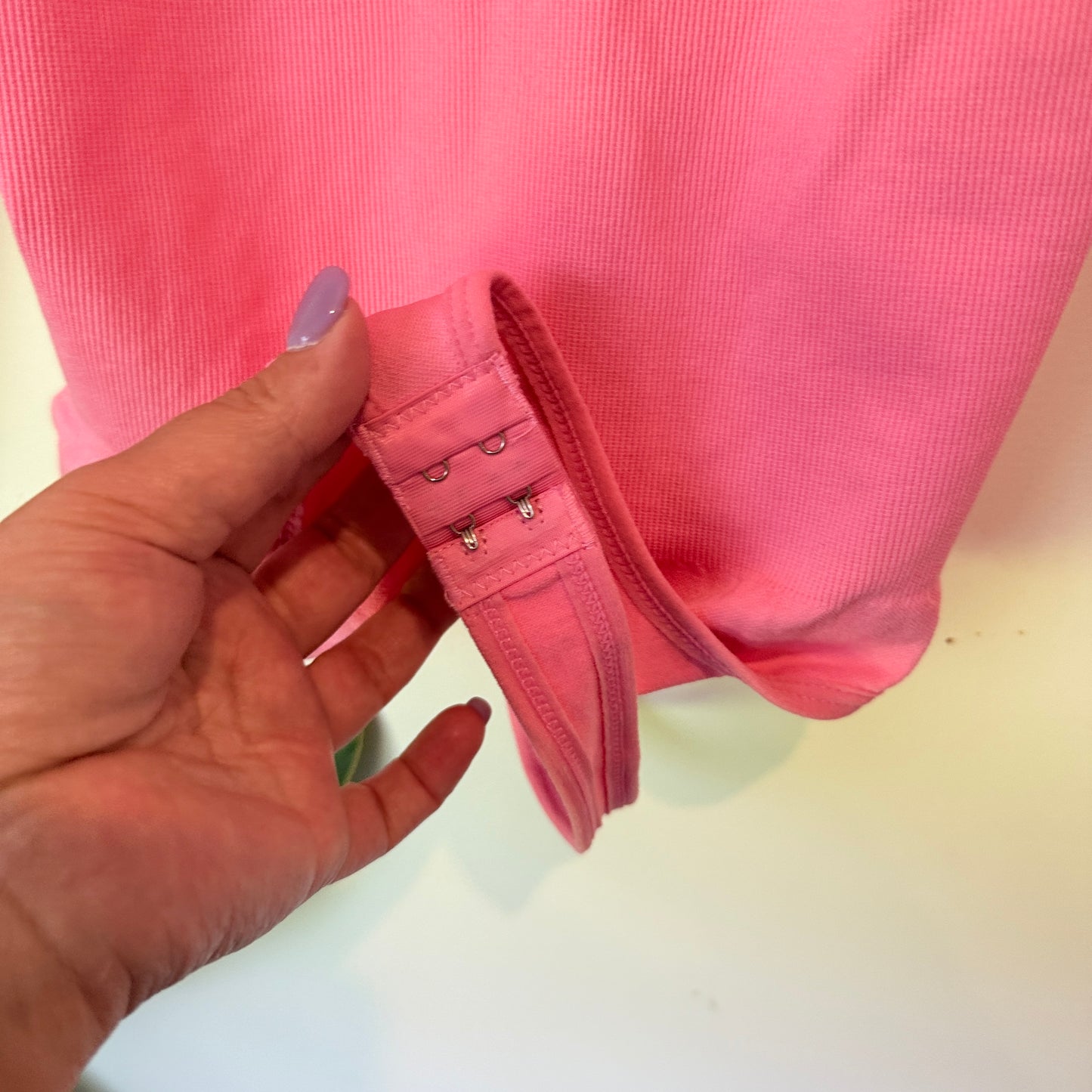 Pink Ribbed Bodysuit – Size L