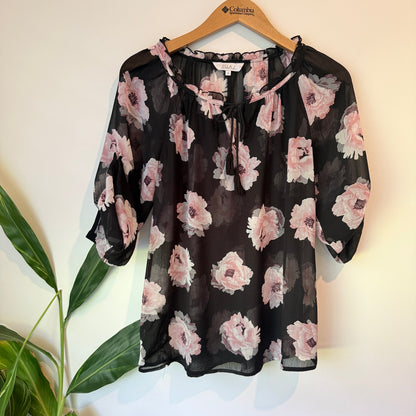 Ella J Floral Peasant Blouse Black - Size 8