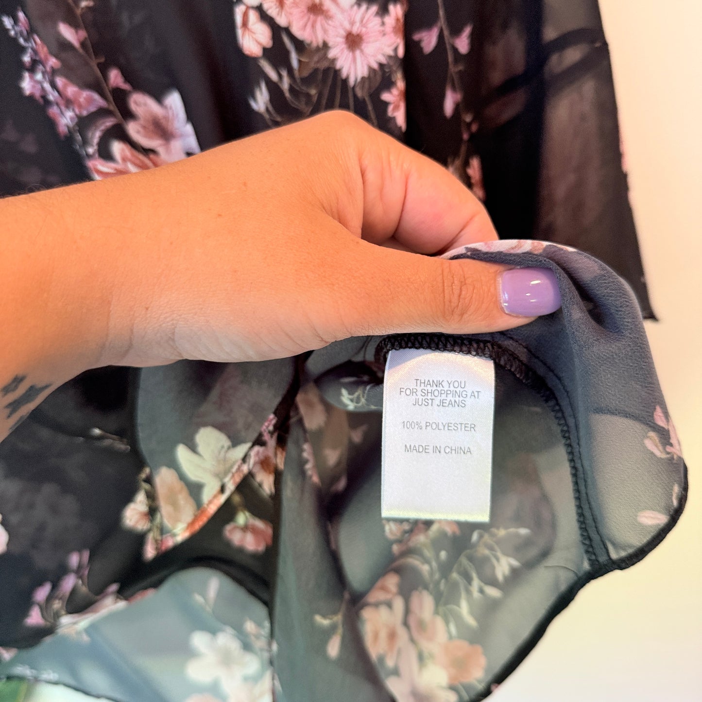 Just Jeans Floral Tie Front Sheer Top Black - Size 8