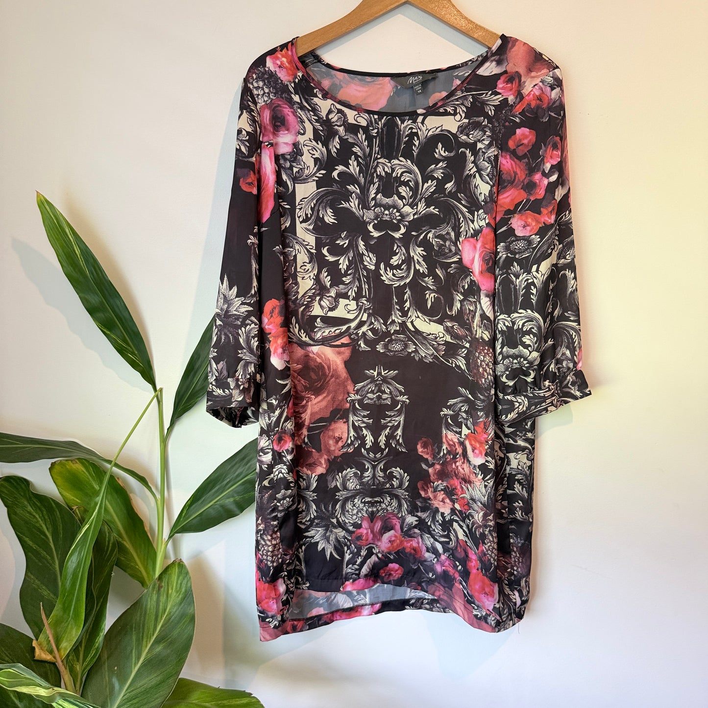 Max Floral Baroque Print Tunic Black/Pink - Size 14