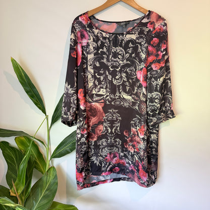 Max Floral Baroque Print Tunic Black/Pink - Size 14