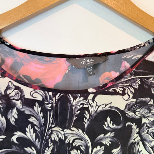 Max Floral Baroque Print Tunic Black/Pink - Size 14