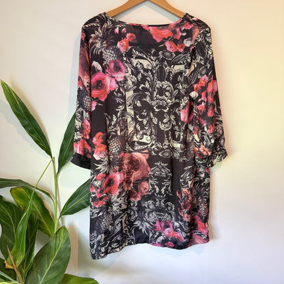 Max Floral Baroque Print Tunic Black/Pink - Size 14