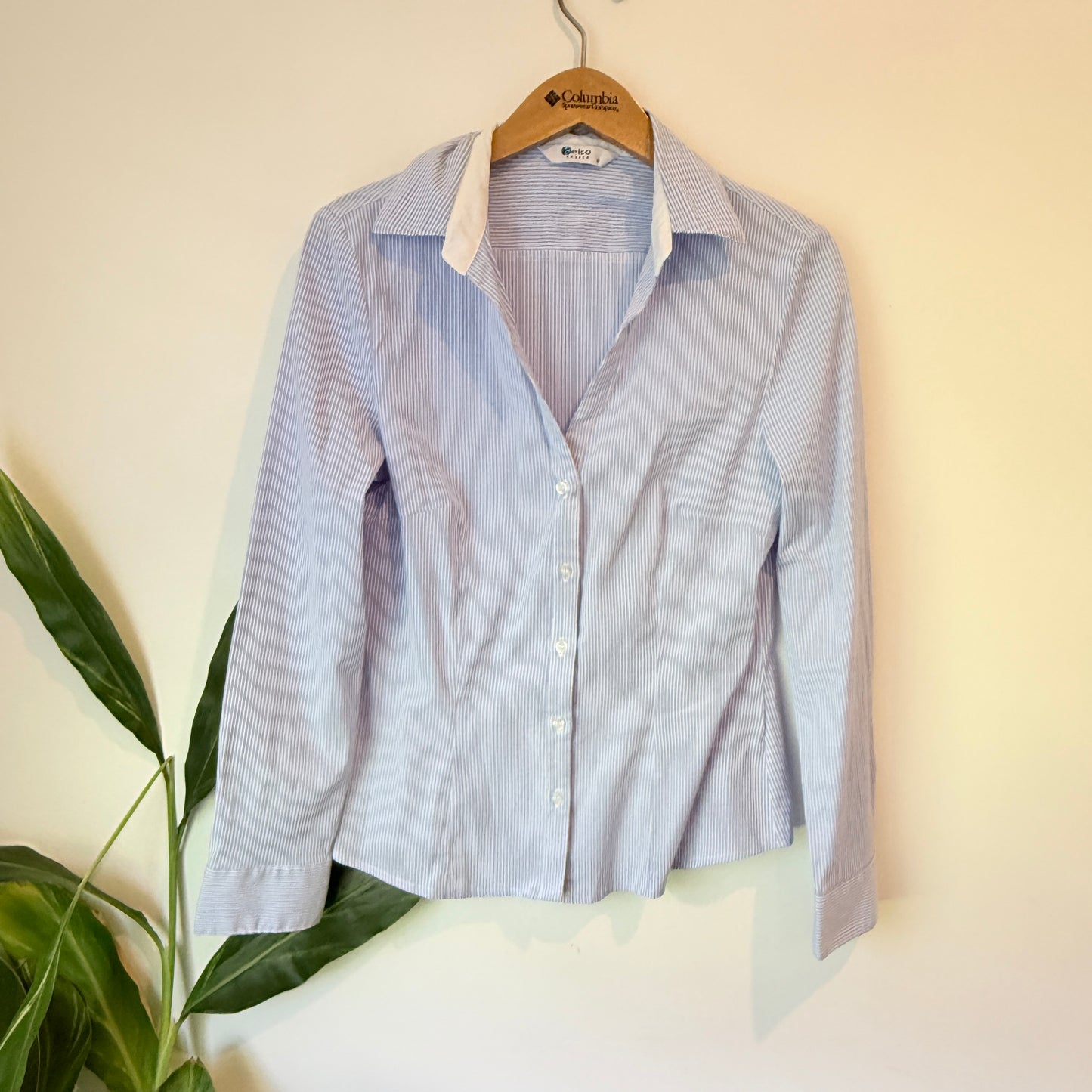 Kelso Career Striped Button Up Shirt Blue/White - Size 12