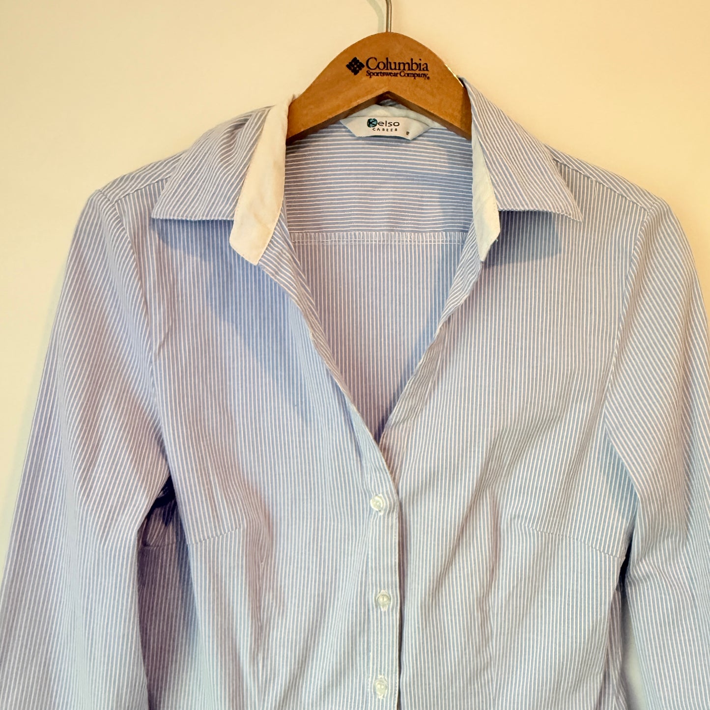 Kelso Career Striped Button Up Shirt Blue/White - Size 12