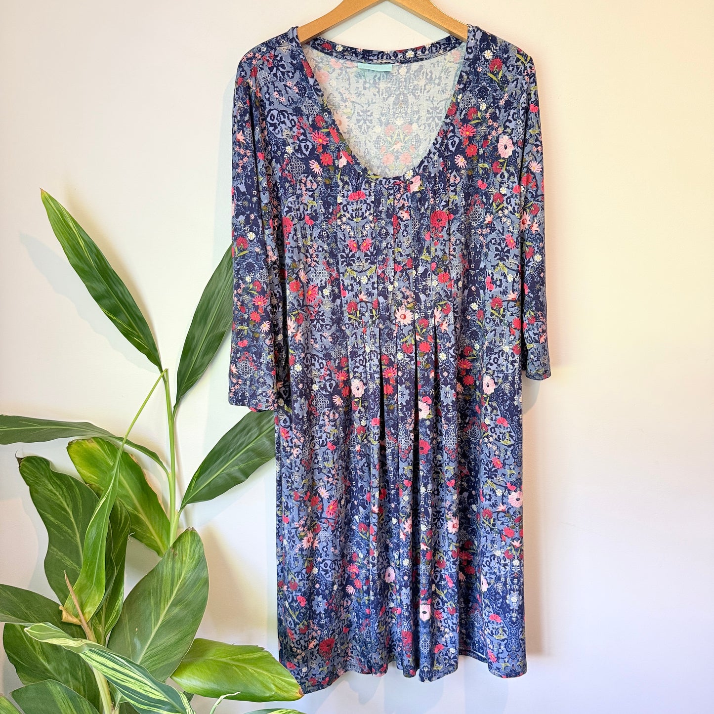 Blue Illusion Floral Print Dress - 53cm U/Arm