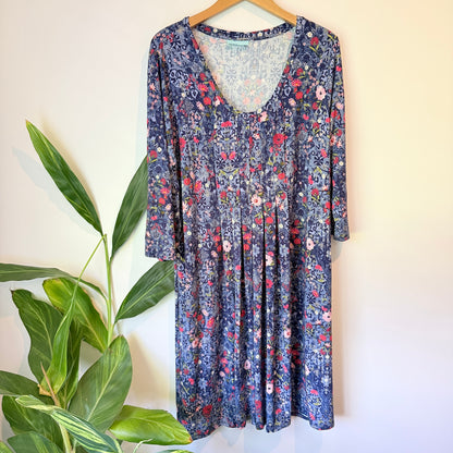 Blue Illusion Floral Print Dress - 53cm U/Arm