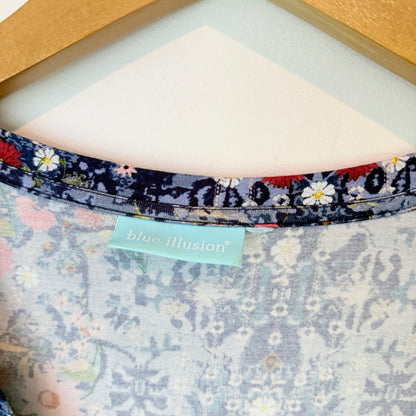 Blue Illusion Floral Print Dress - 53cm U/Arm