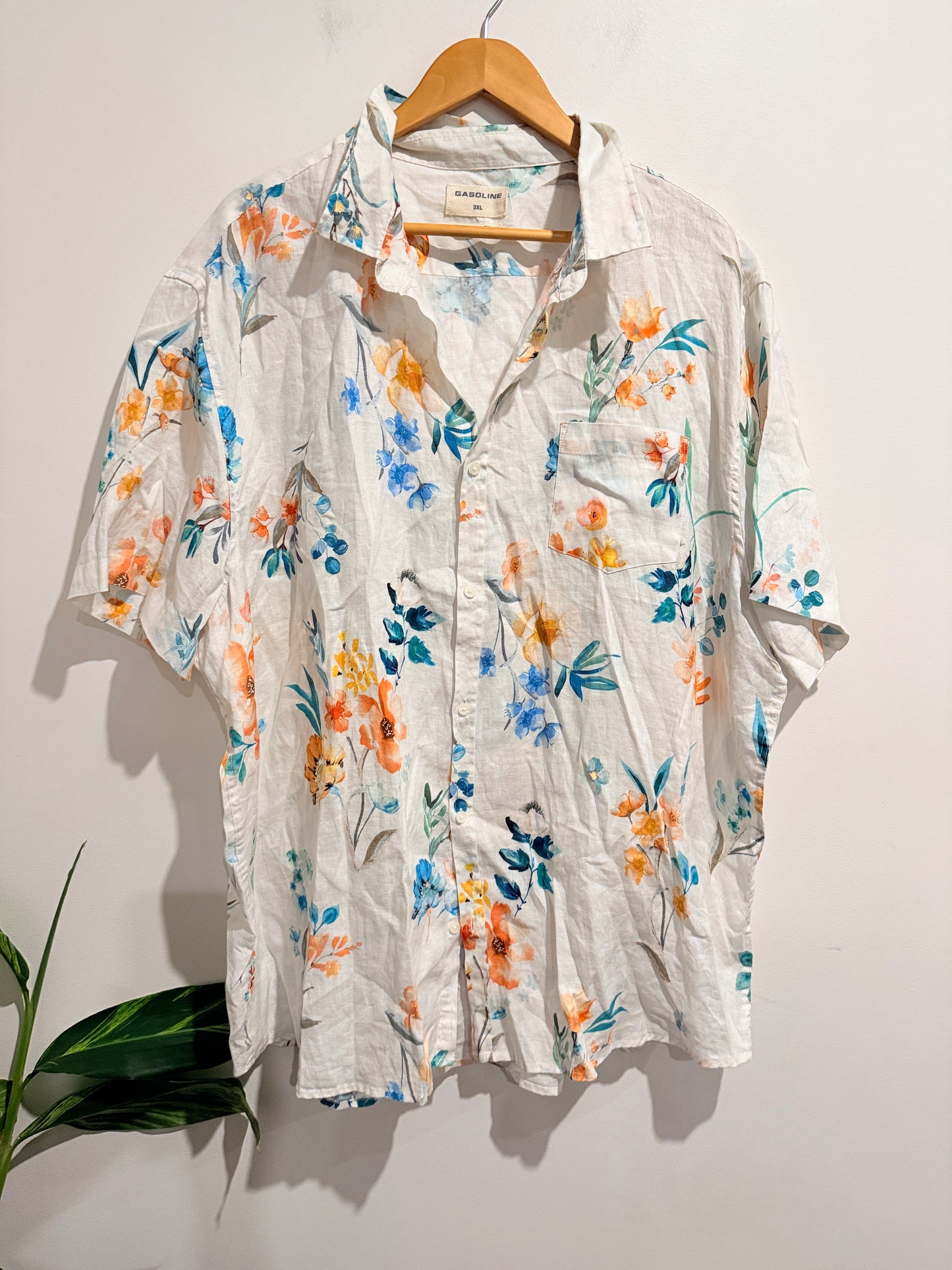 Gasoline Size 3XL 100% Linen Floral Print Shirt