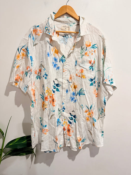 Gasoline Size 3XL 100% Linen Floral Print Shirt