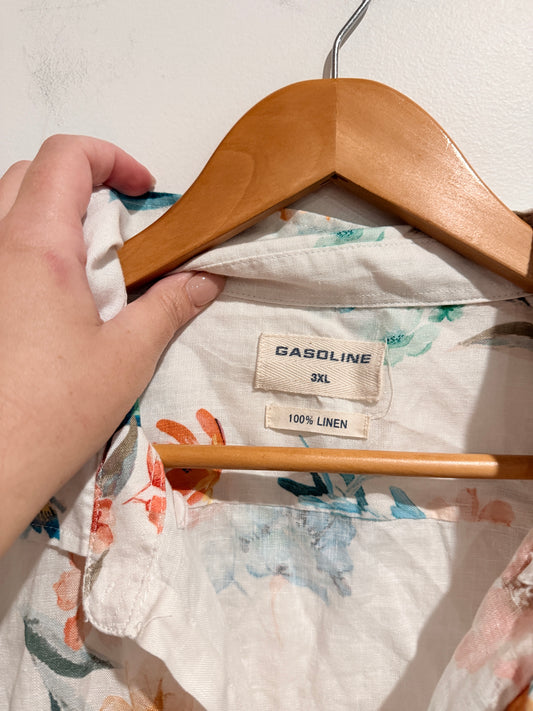 Gasoline Size 3XL 100% Linen Floral Print Shirt