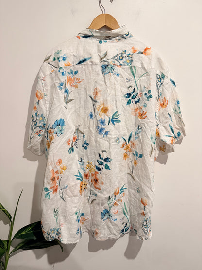 Gasoline Size 3XL 100% Linen Floral Print Shirt