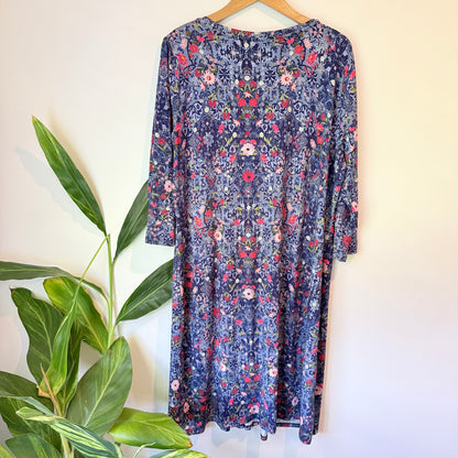 Blue Illusion Floral Print Dress - 53cm U/Arm