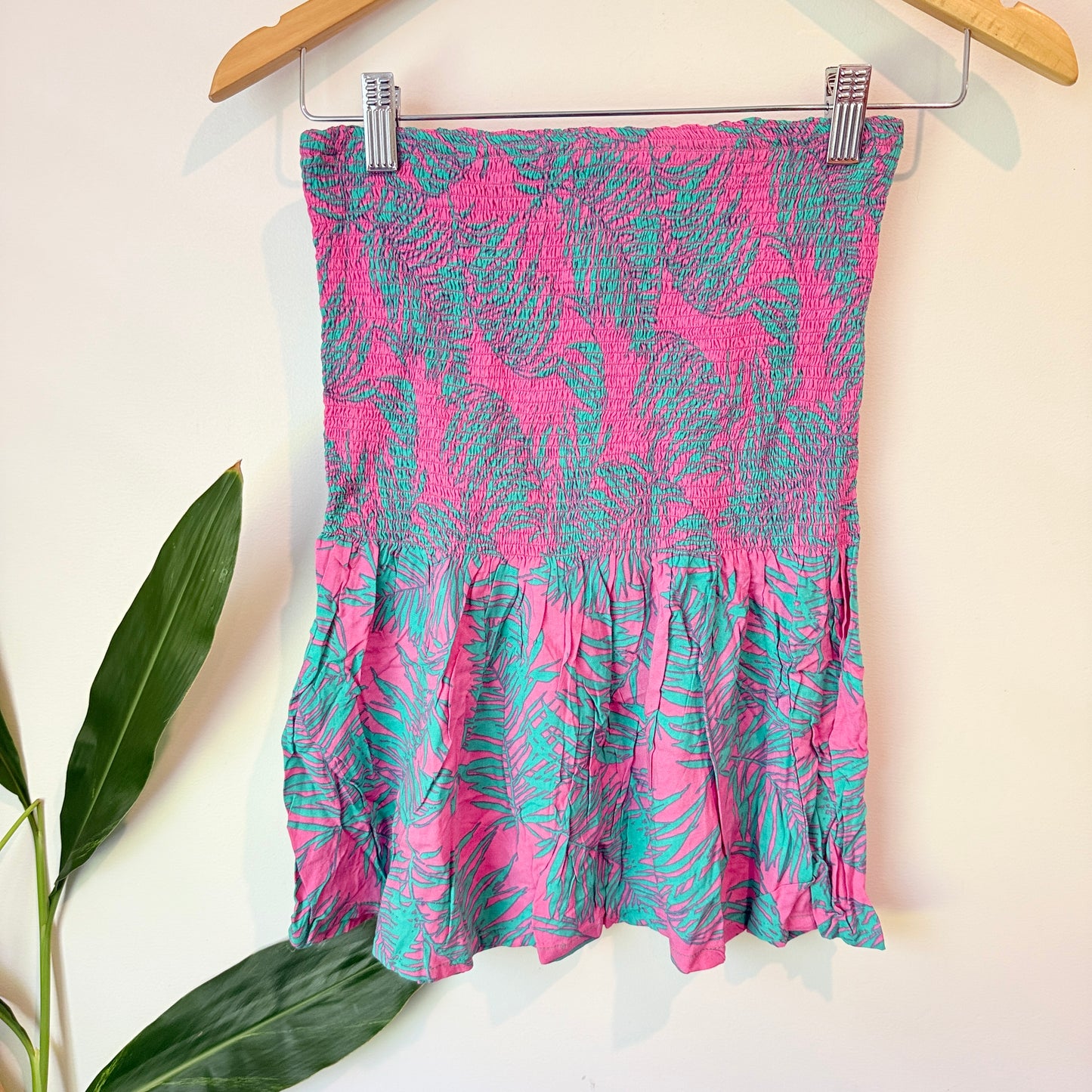 Tag 7 Womens Smocked Strapless Tube Top Pink Green Tropical - 31cm U/Arm