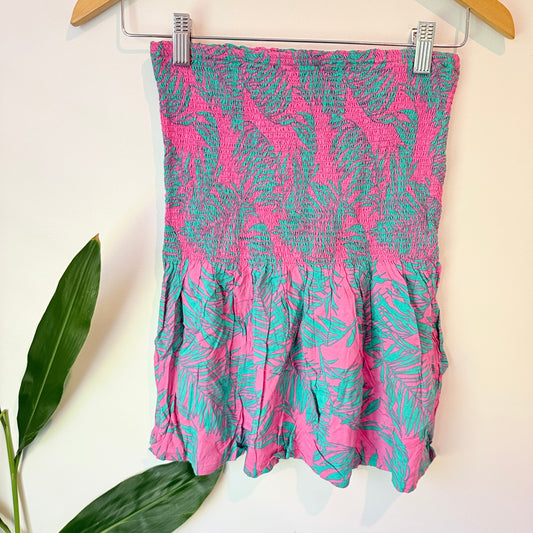 Tag 7 Womens Smocked Strapless Tube Top Pink Green Tropical - 31cm U/Arm