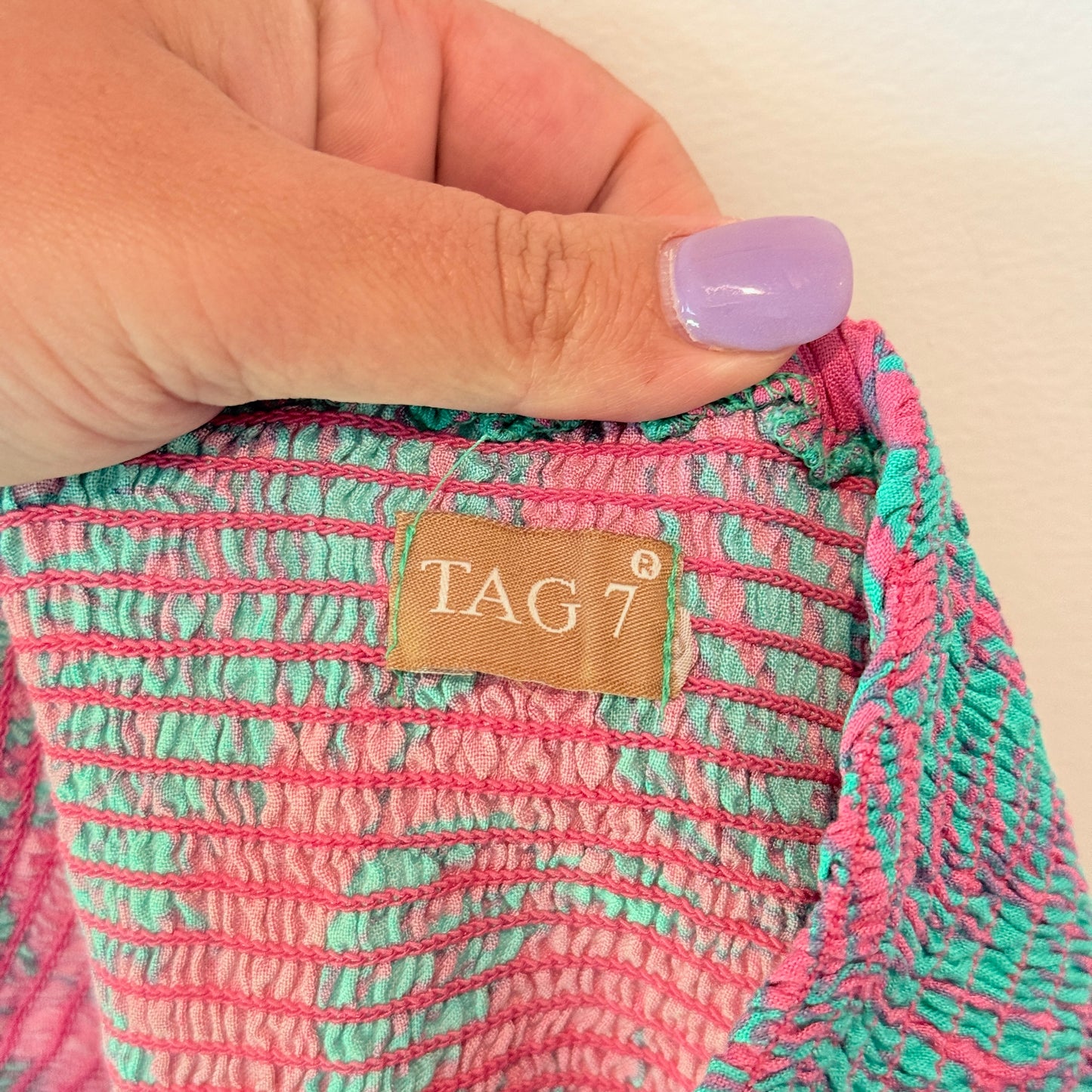 Tag 7 Womens Smocked Strapless Tube Top Pink Green Tropical - 31cm U/Arm