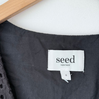 Seed Heritage 6 Black Cotton Blend Cutwork Mini Dress