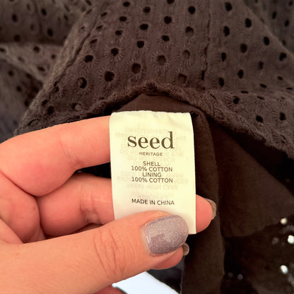 Seed Heritage 6 Black Cotton Blend Cutwork Mini Dress