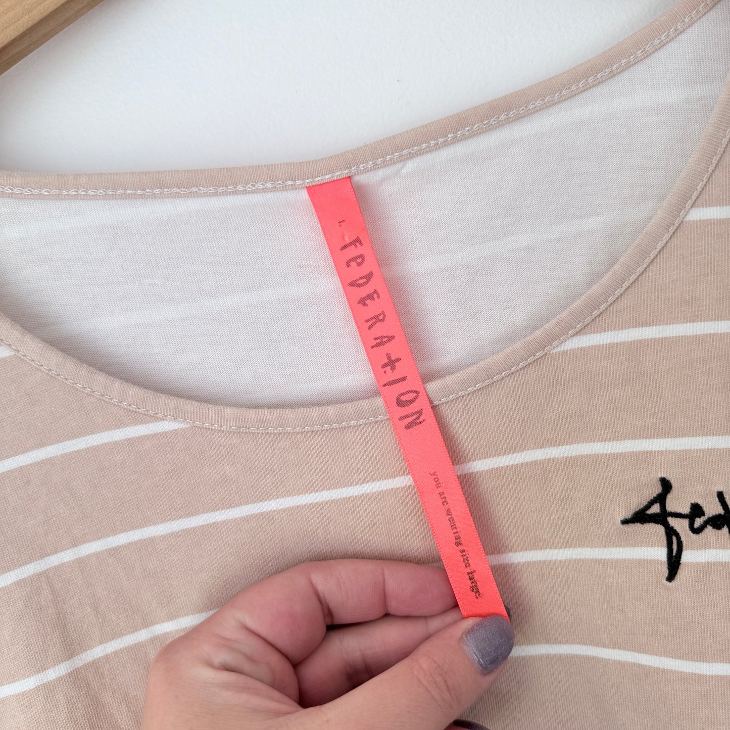 Federation Beige White Striped T-Shirt