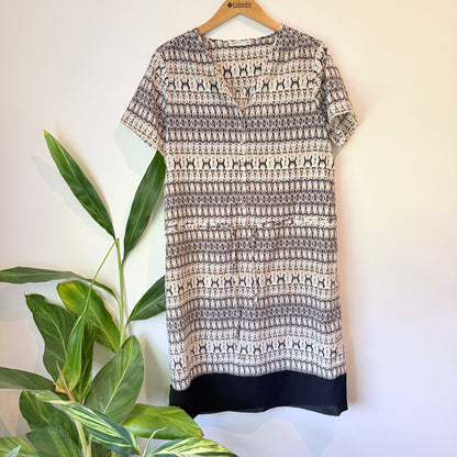 Spirit Geometric Print Button Front Shirt Dress - Size 12