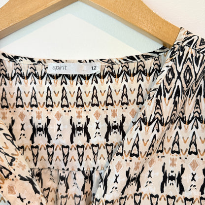 Spirit Geometric Print Button Front Shirt Dress - Size 12