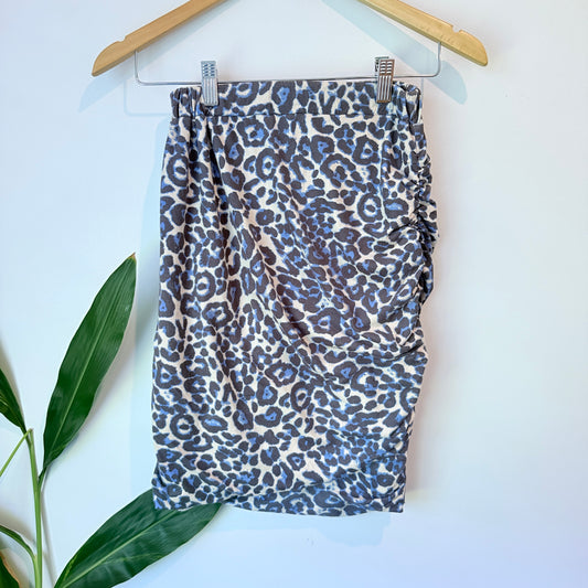 Charlo Blue & Grey Leopard Print Ruched Skirt - Size 6