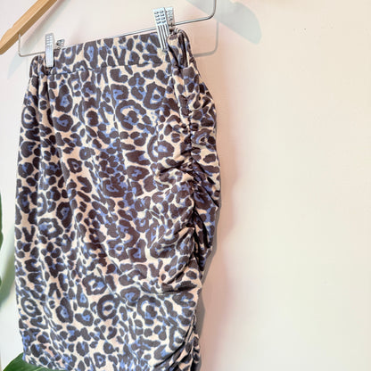 Charlo Blue & Grey Leopard Print Ruched Skirt - Size 6