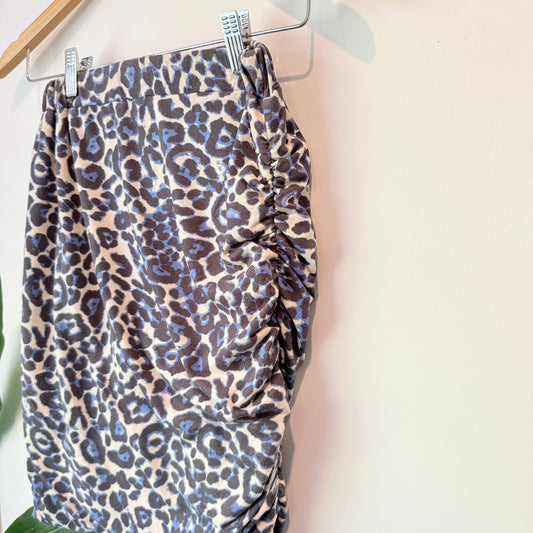 Charlo Blue & Grey Leopard Print Ruched Skirt - Size 6