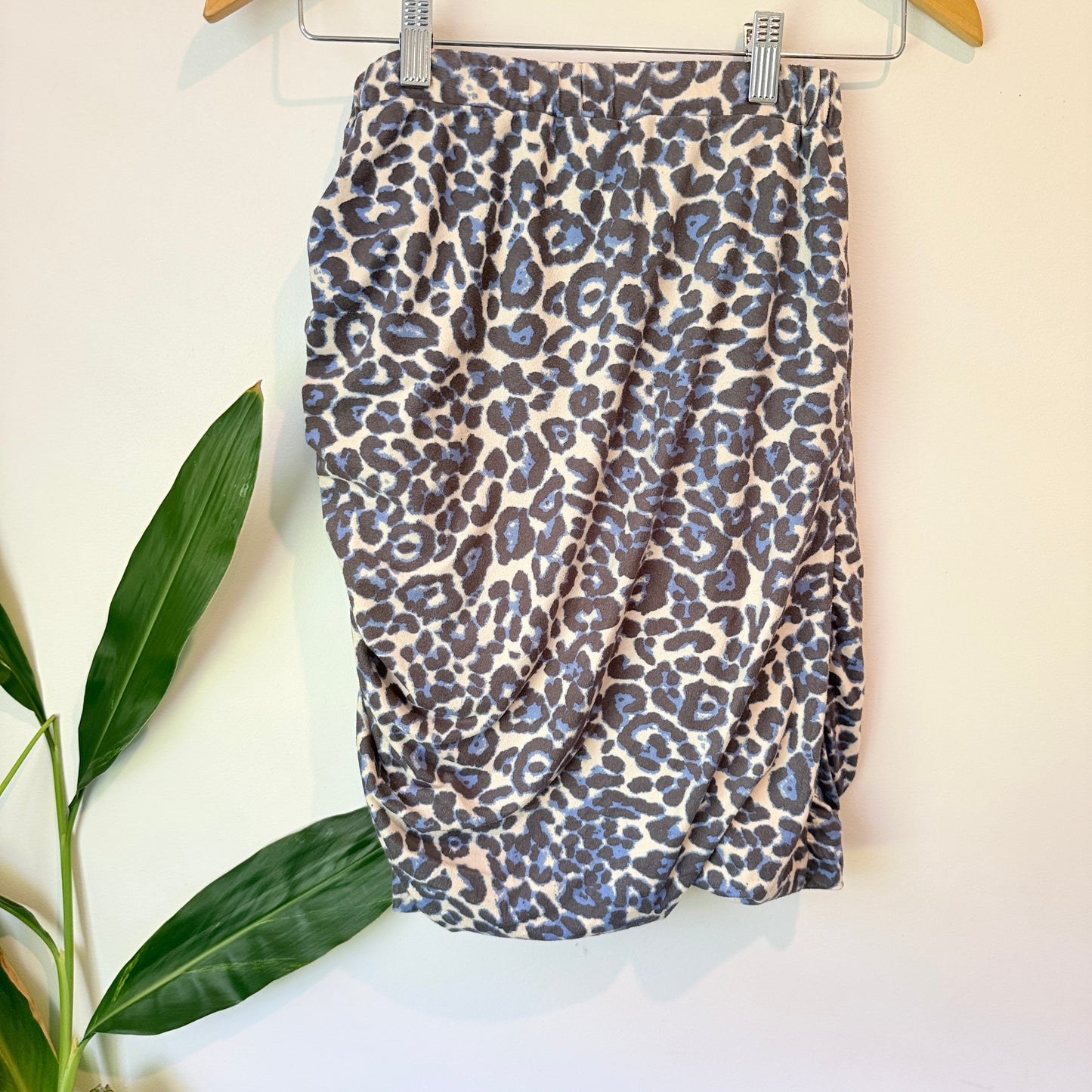 Charlo Blue & Grey Leopard Print Ruched Skirt - Size 6