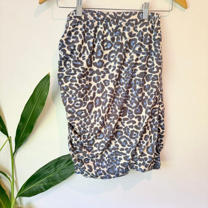 Charlo Blue & Grey Leopard Print Ruched Skirt - Size 6
