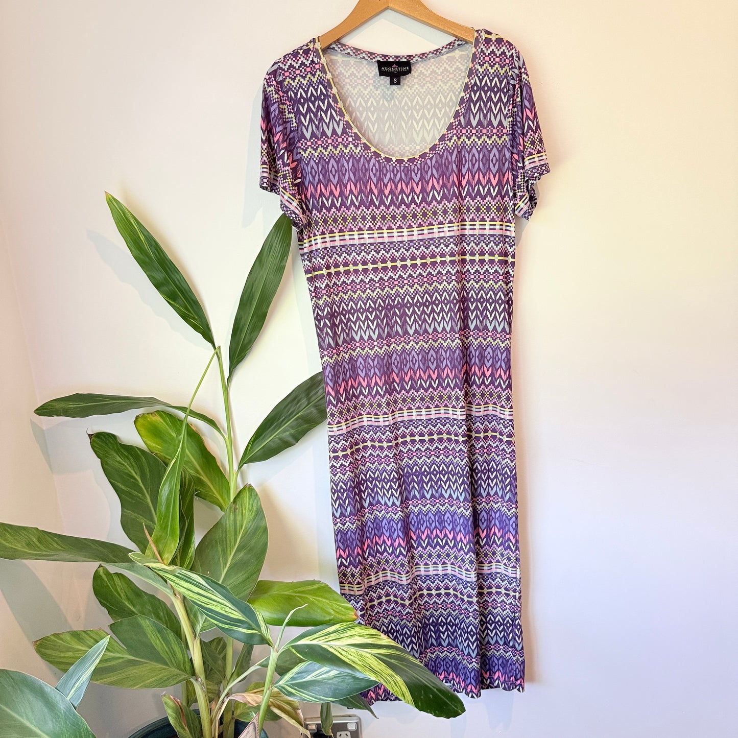 Augustine Purple Geometric Print Dress - Size S
